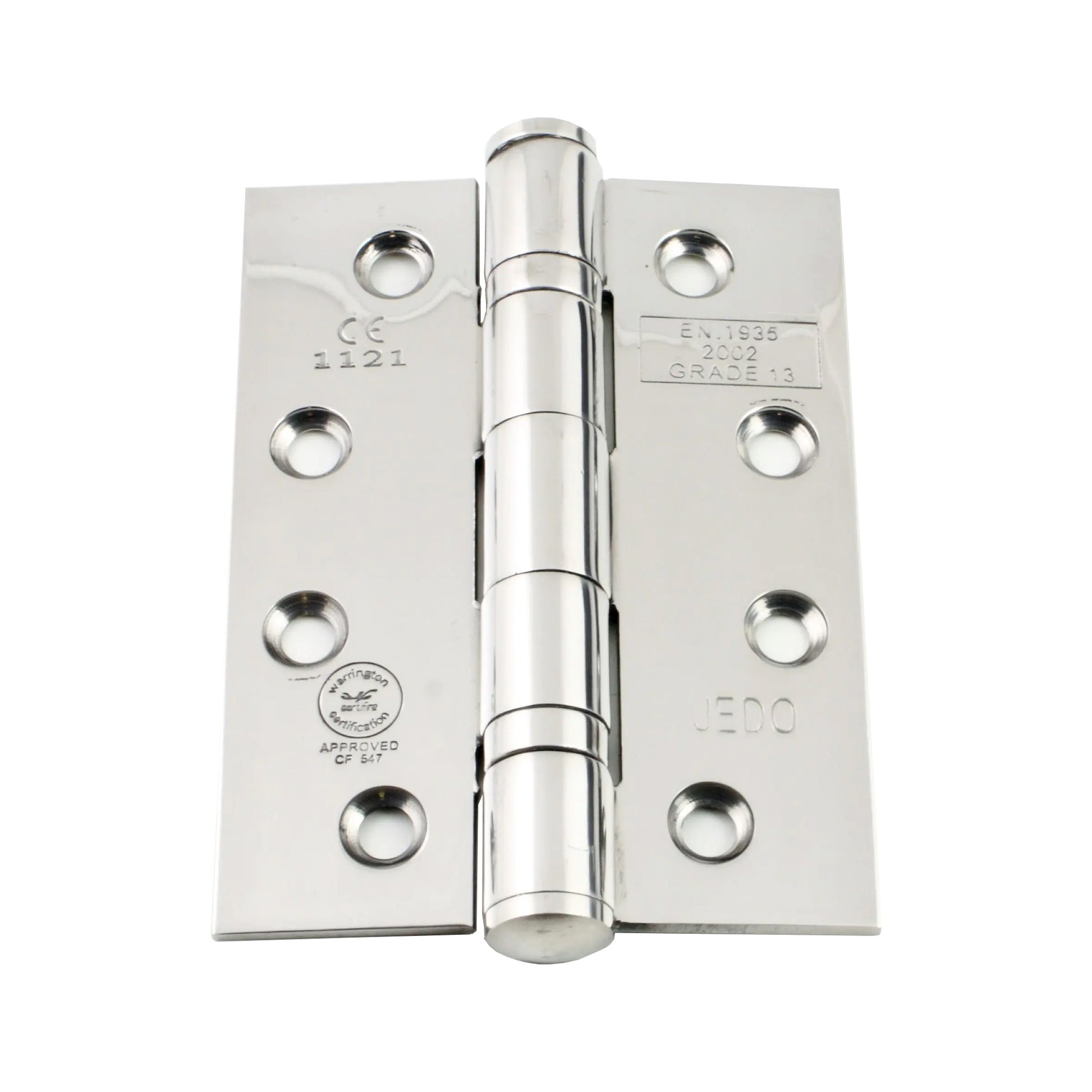 Polished Chrome 4" (100mm) Grade 13 Ball Bearing Hinge on a white background