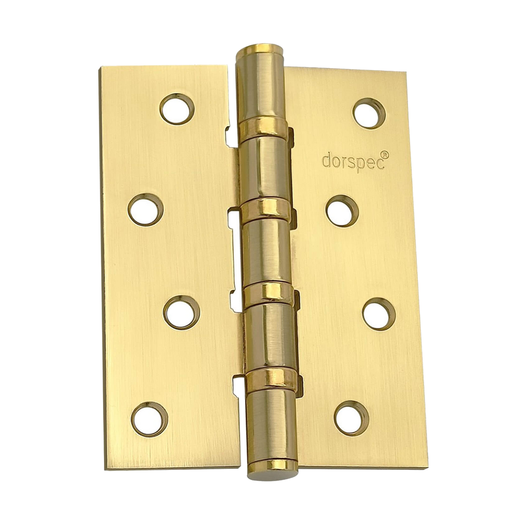 Satin Brass 4" (100mm) Slimline Ball Bearing Hinge on a white background