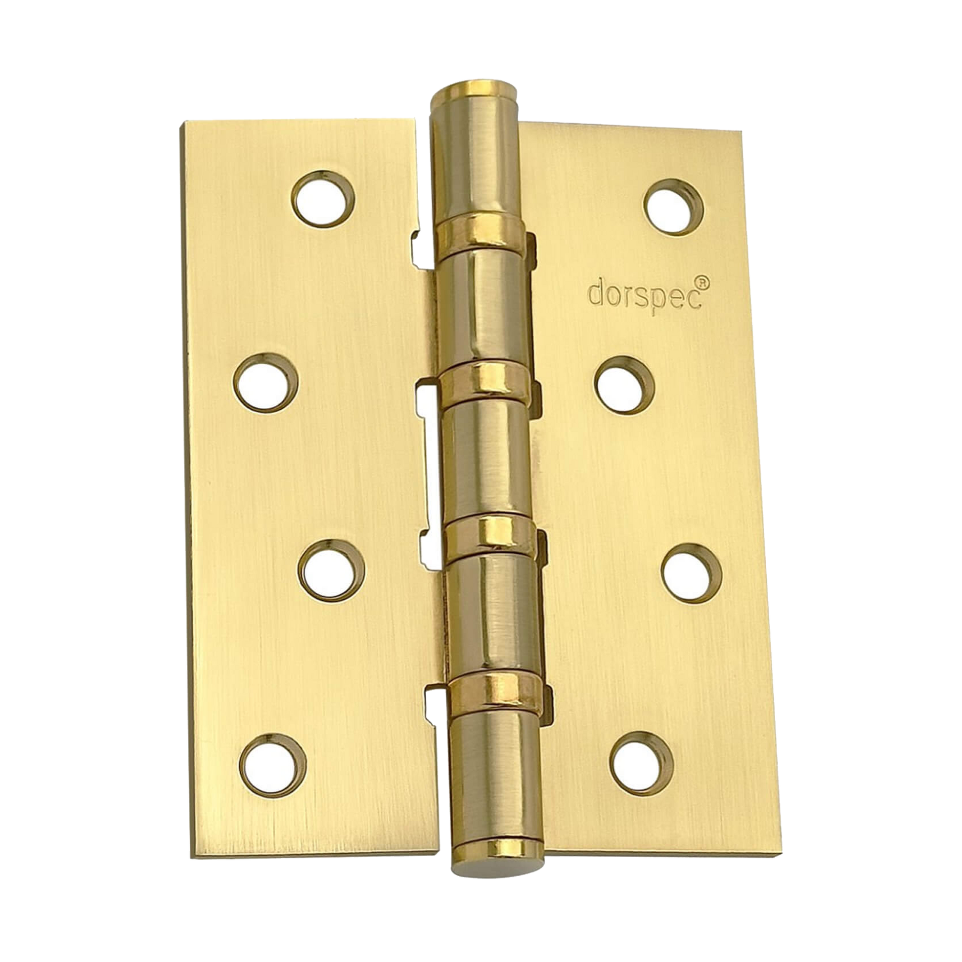 Satin Brass 4" (100mm) Slimline Ball Bearing Hinge on a white background