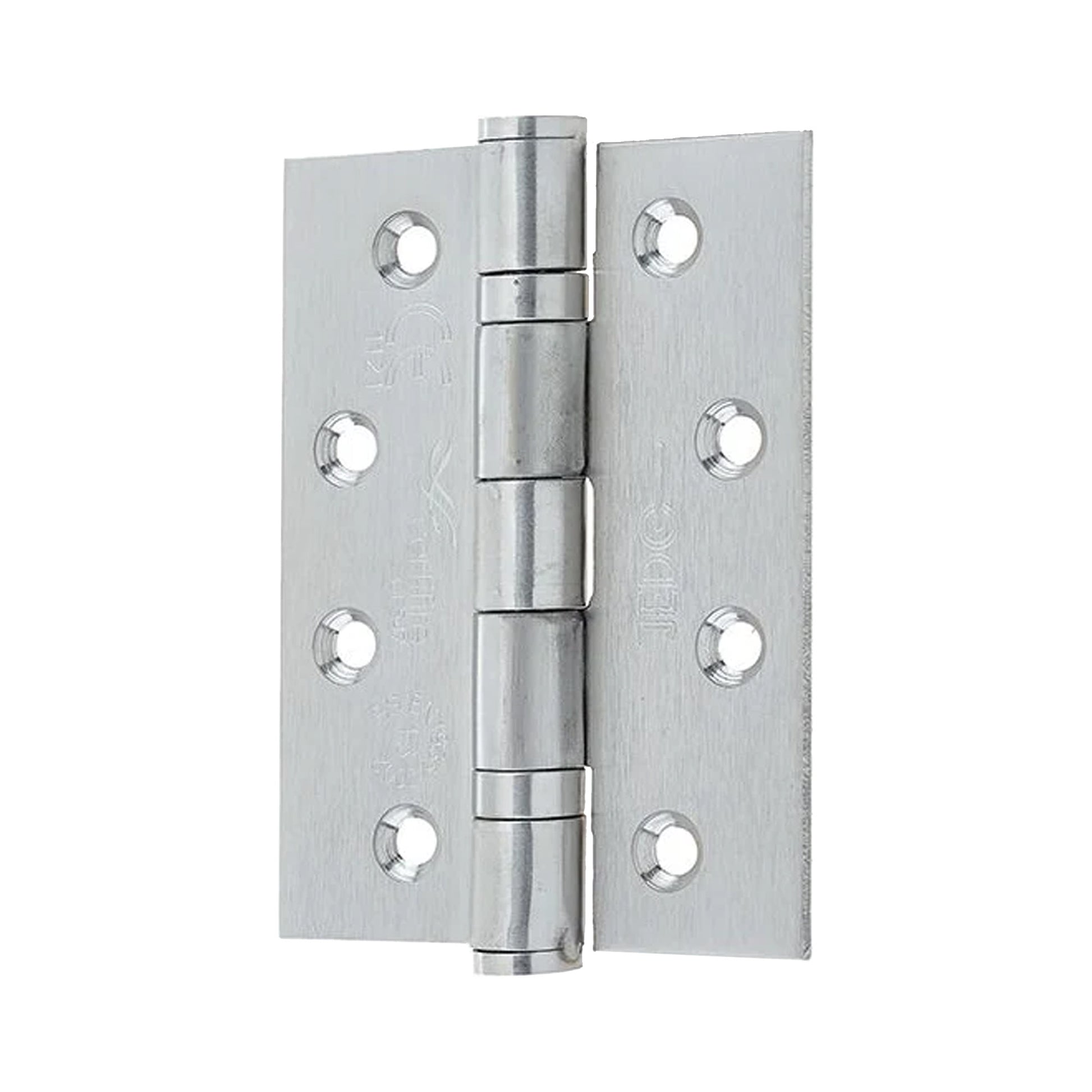 Satin Chrome 4" (100mm) Grade 13 Ball Bearing Hinge on a white background