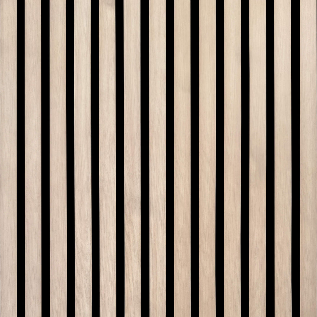 Close-up view of a White Stained Oak Acoustic Slatwall Panel