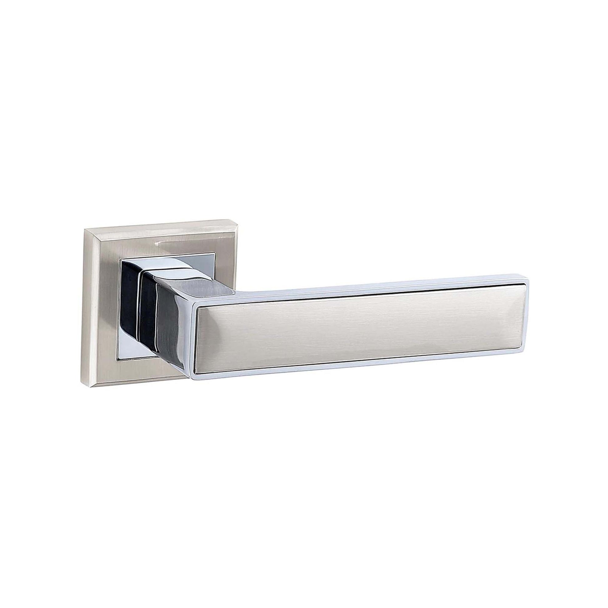 Modern Door handle with a square backplate on a white background