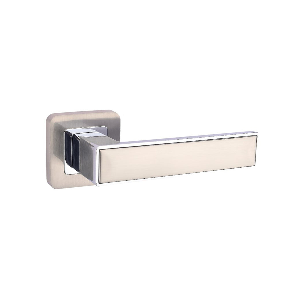 Alto Nickel Brushed & Polished Chrome Square Rose handle on a white background.