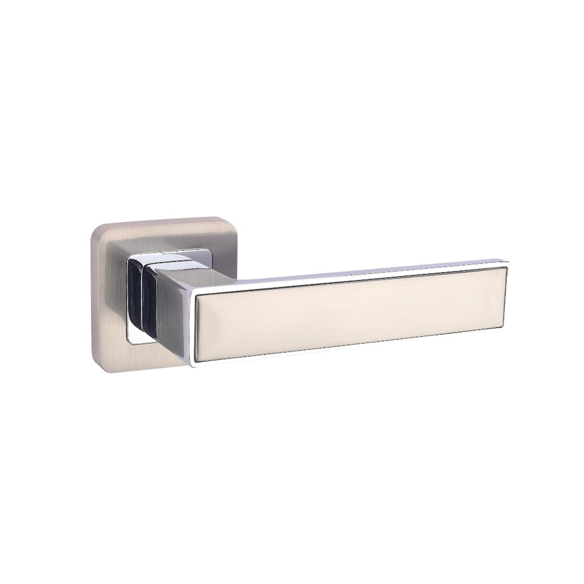 Alto Nickel Brushed & Polished Chrome Square Rose handle on a white background.
