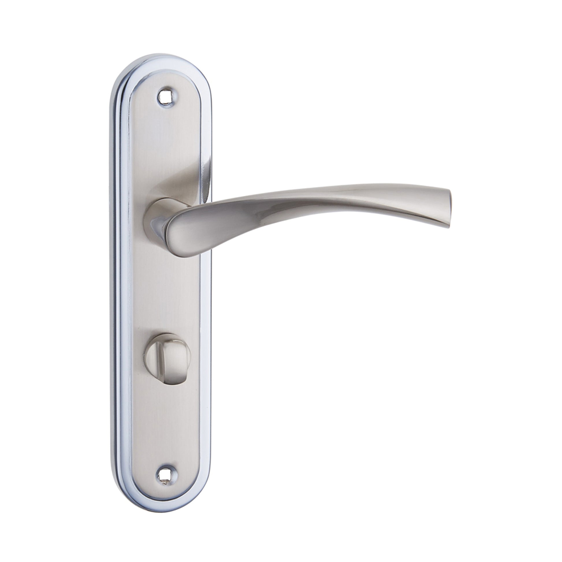 Apollo Silver Bathroom WC Backplate door handle on a white background