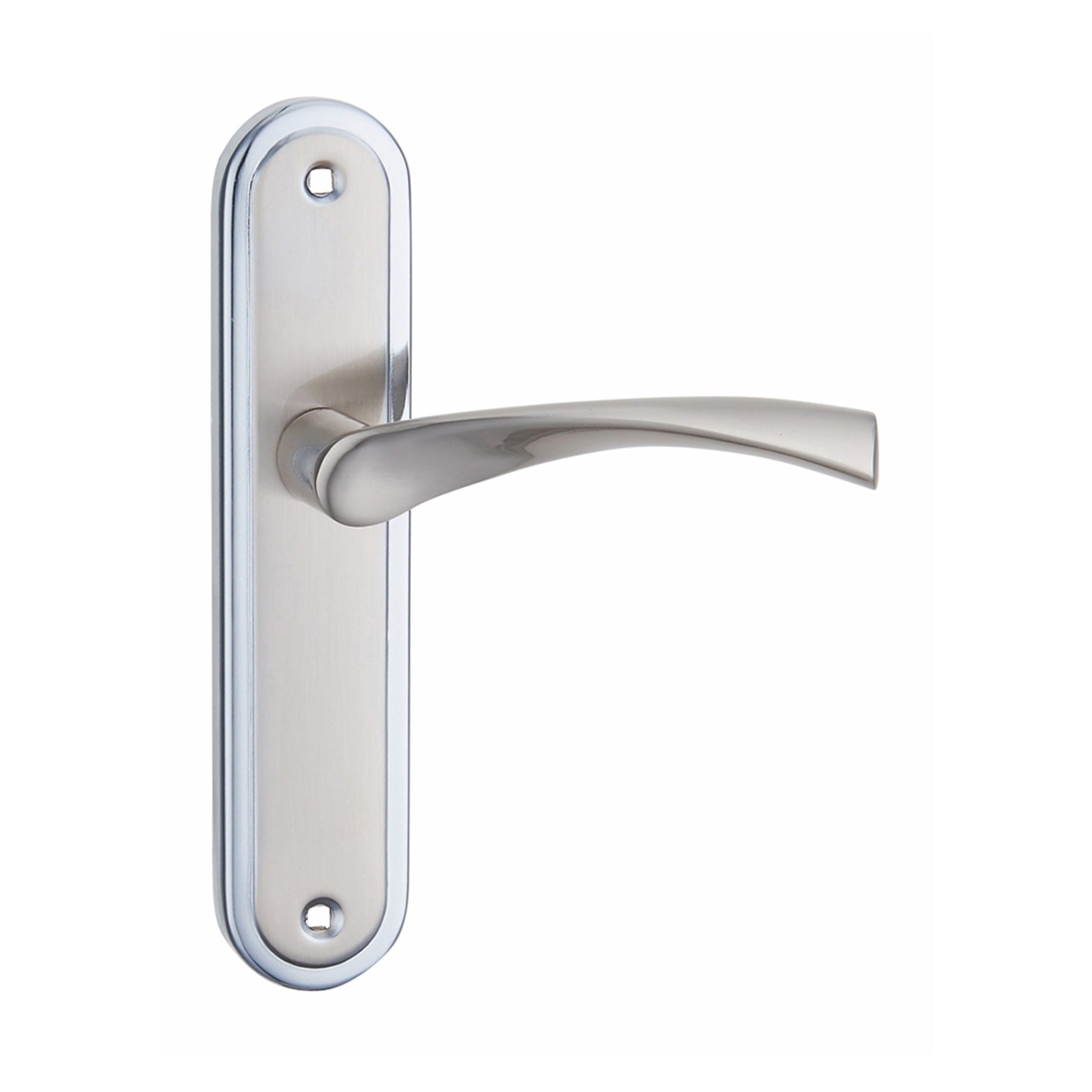 Apollo Silver Latch Backplate door handle on a white background