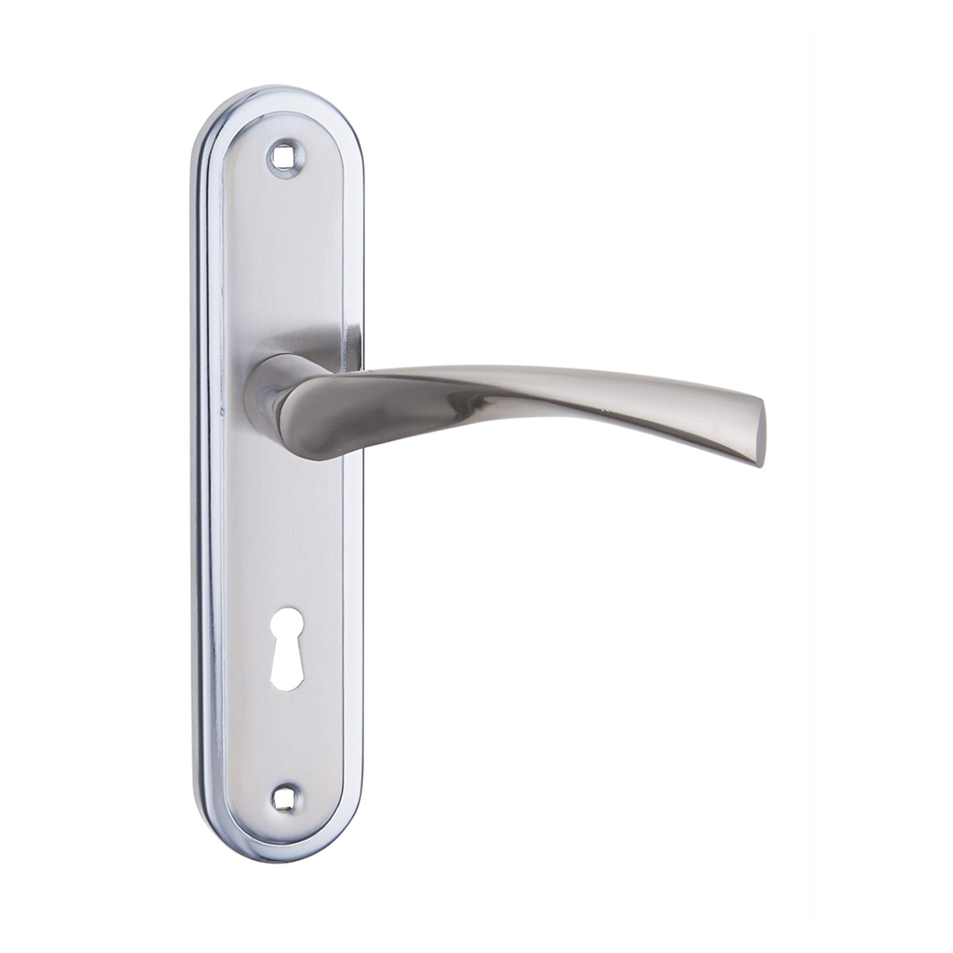 Apollo Silver Lock Backplate door handle on a white background