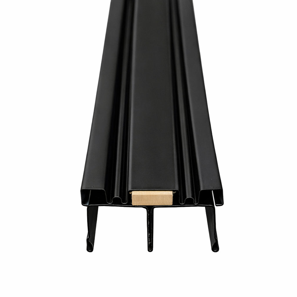 A front view of a Black Mirror Door Track on a white background