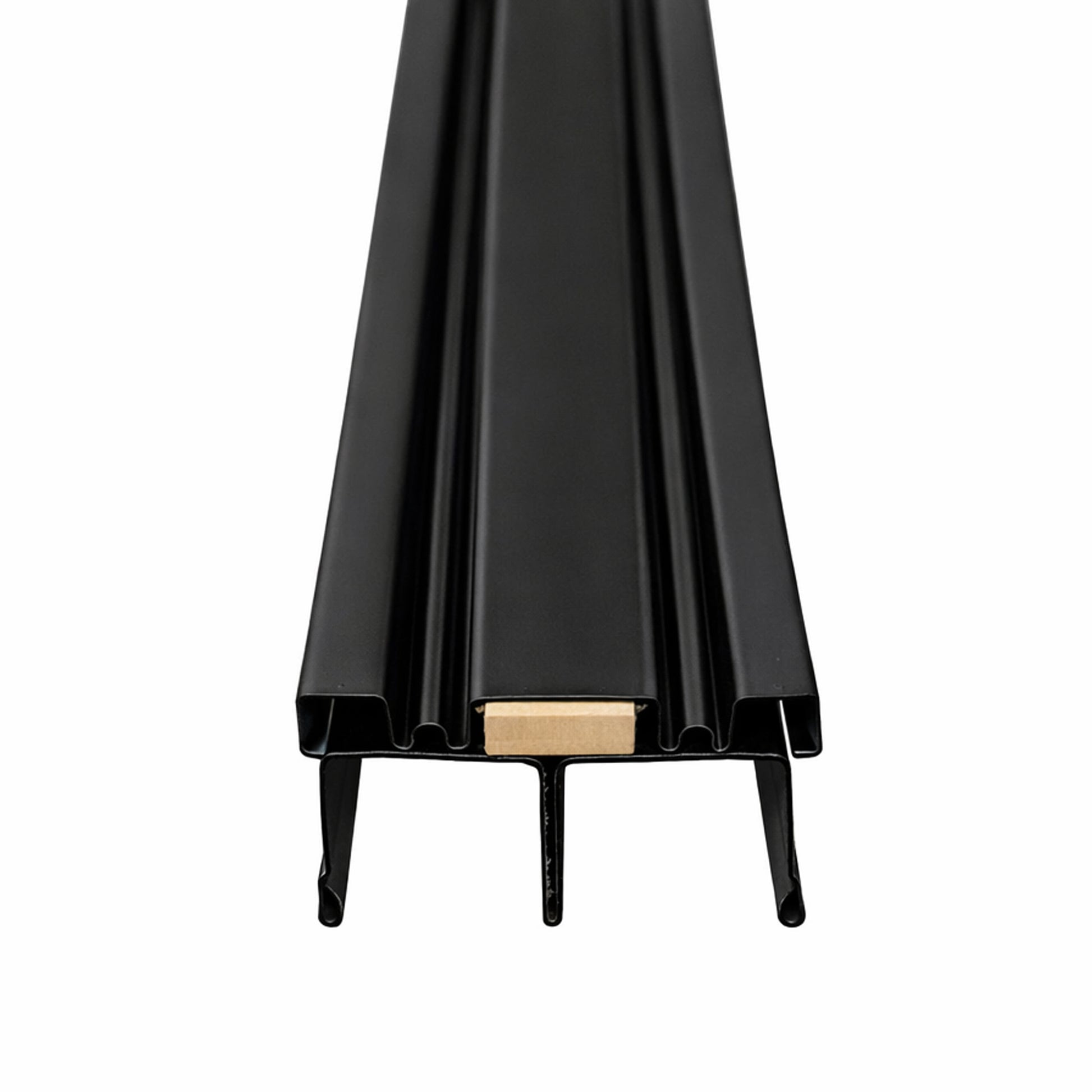 A front view of a Black Mirror Door Track on a white background