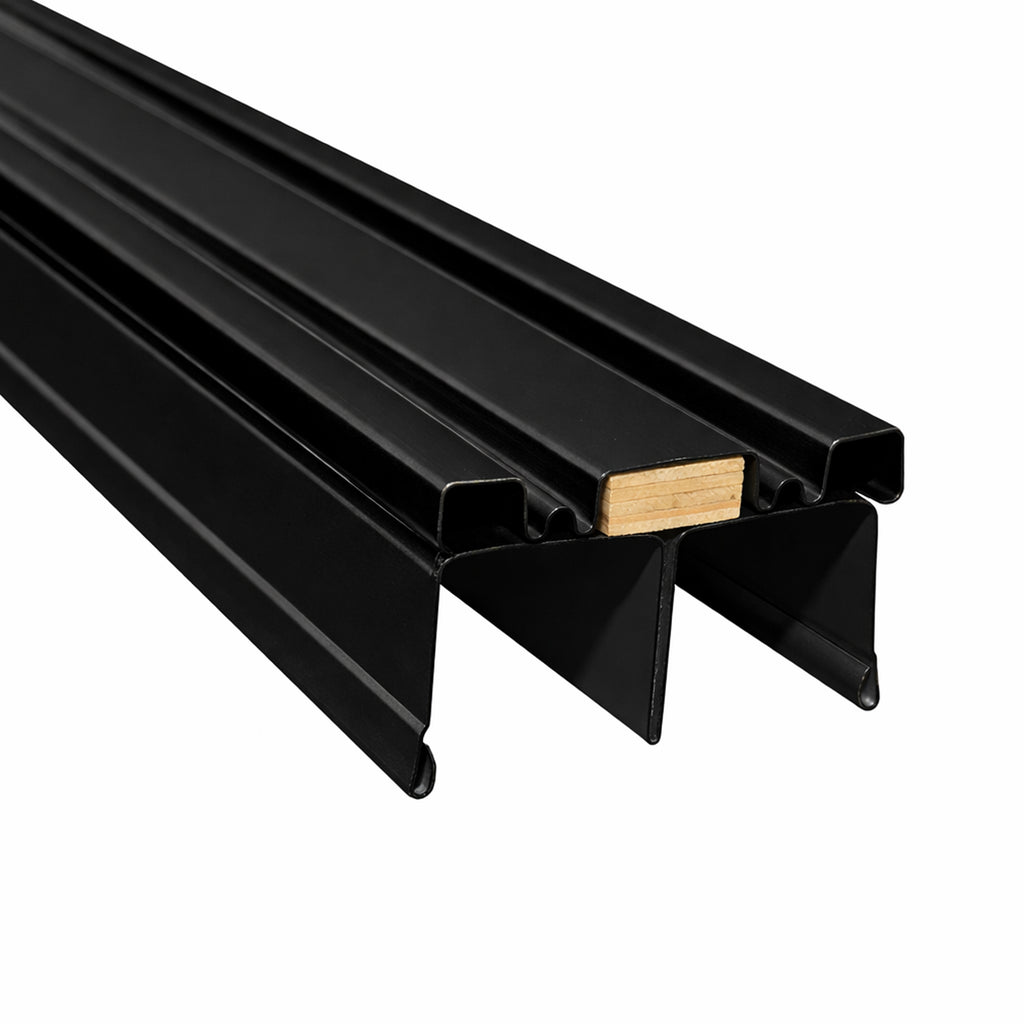 A left view of a Black Mirror Door Track on a white background