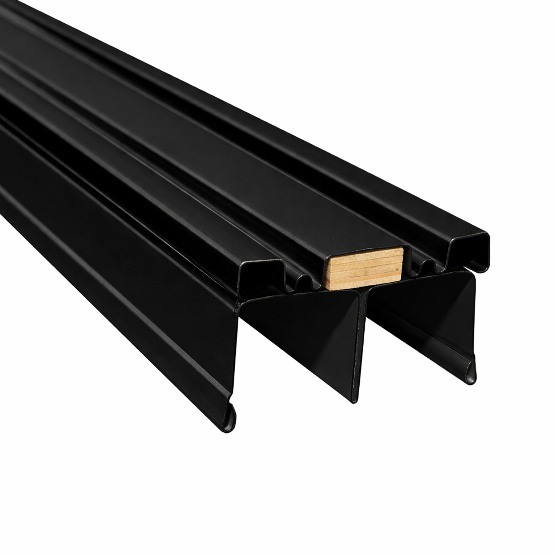 A left view of a Black Mirror Door Track on a white background