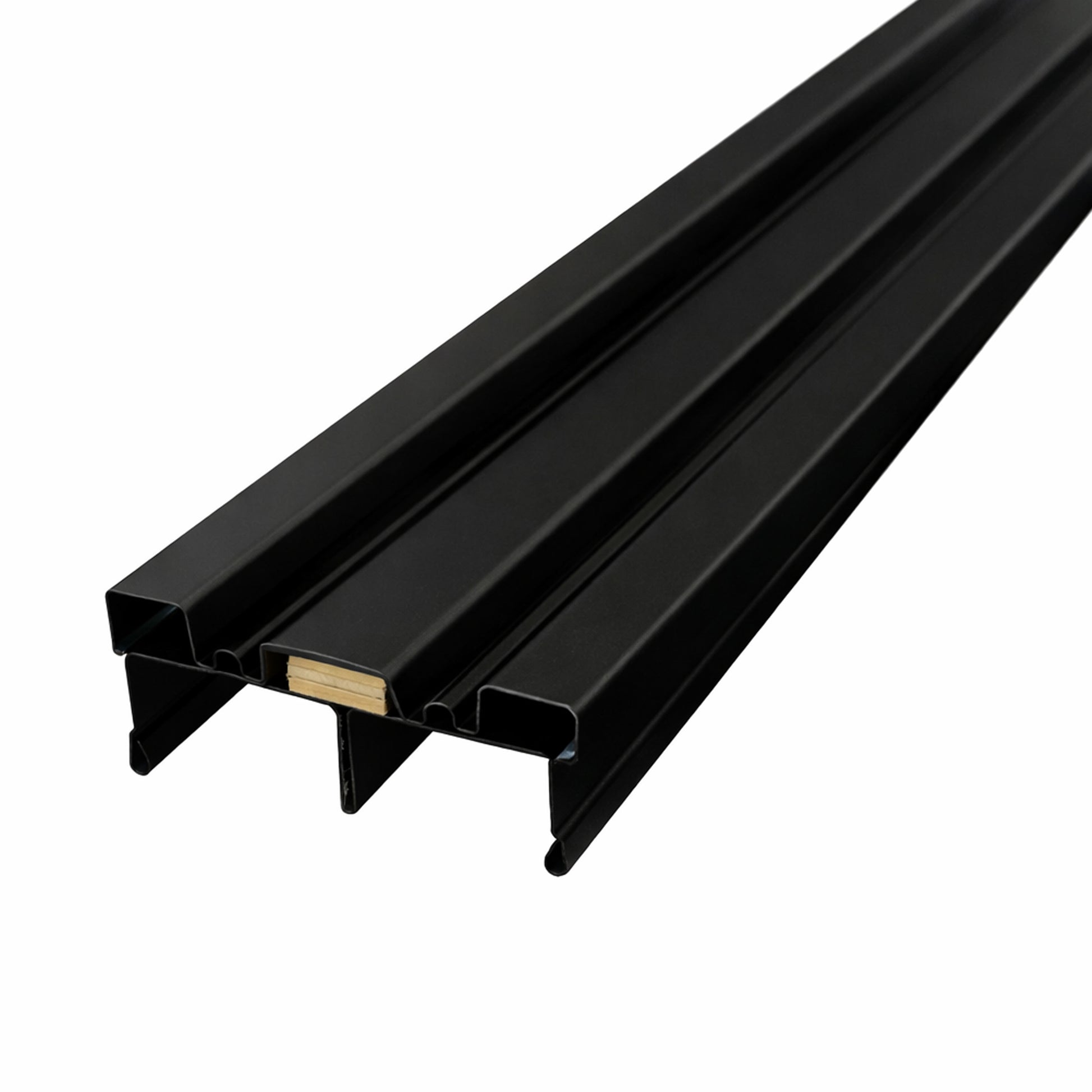 A right view of a Black Mirror Door Track on a white background