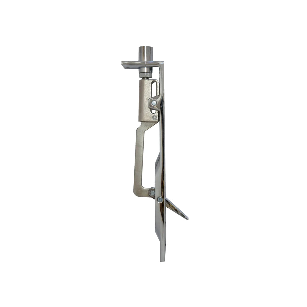 The side profile of a Chrome 6" Flush Bolt  on a white background
