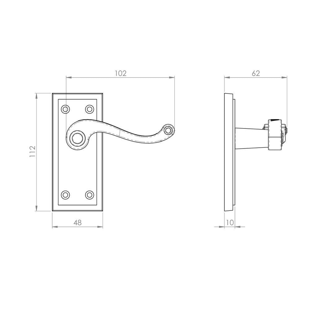 Technical drawing of a Contract Brass Georgian Scroll Backplate door handle.