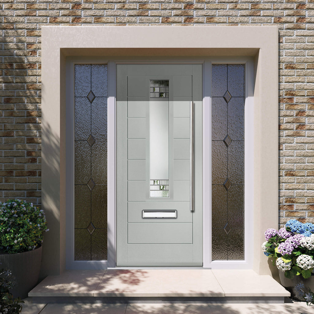 An Chartwell Green Cullen Composite GRP External Door in a front door exterior setting.