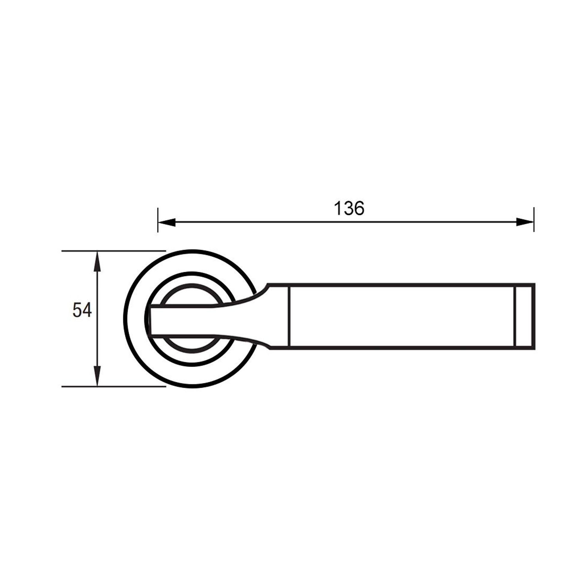 Technical drawing of a Cumulus Nickel Brushed & Polished Chrome door handle with dimensions labeled.