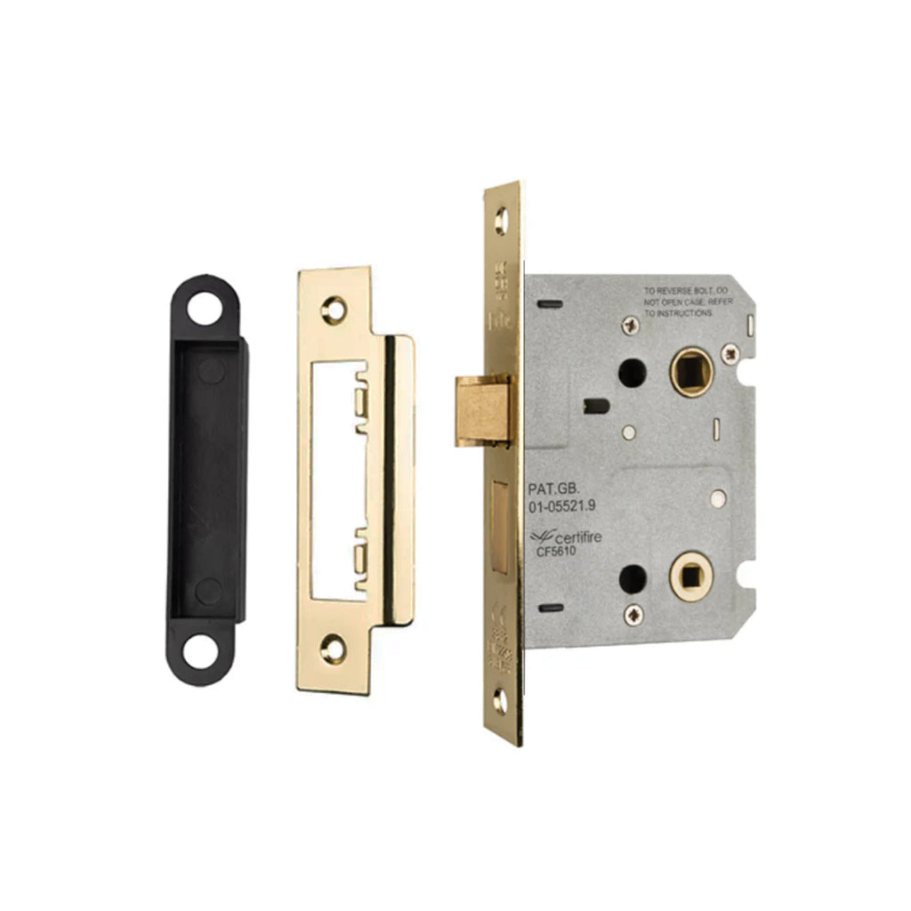 Electro Brassed WC Bathroom Lock components on a white background
