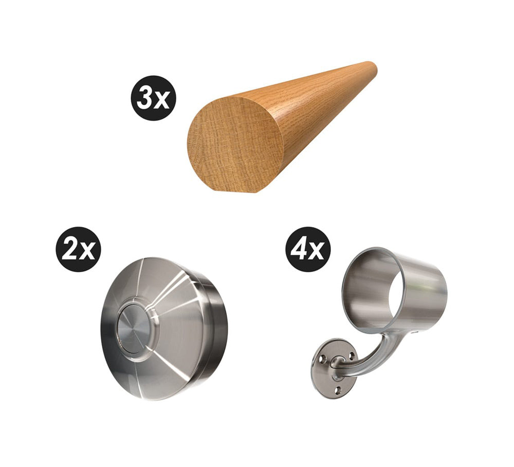 Oak Contemporary Handrail Kit components on a white background.