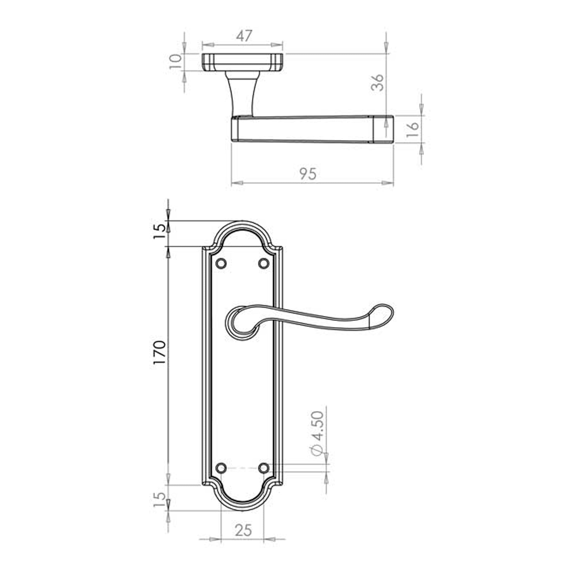 Technical Drawing of a Henley Black Backplate Handle