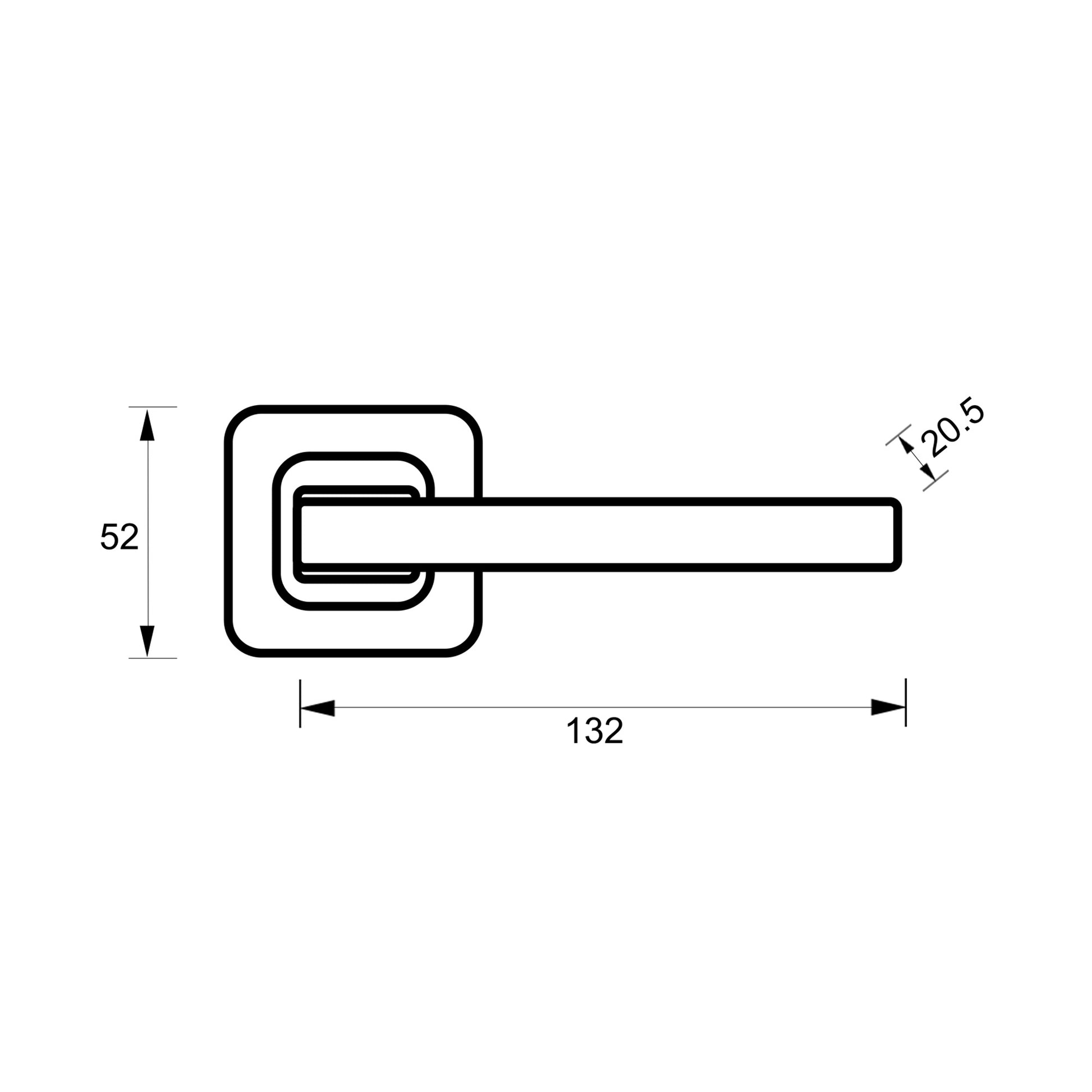 Technical drawing of a Hera Flat Black Square Rose Handle