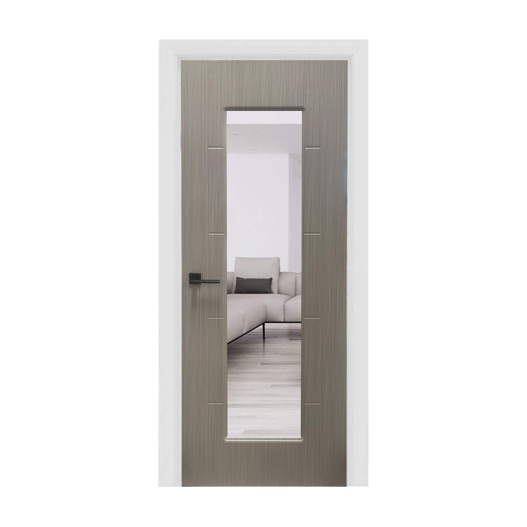 An Iseo Nova Grey 1 Lite Pre-Glazed Internal 35mm Laminate Door on a white background