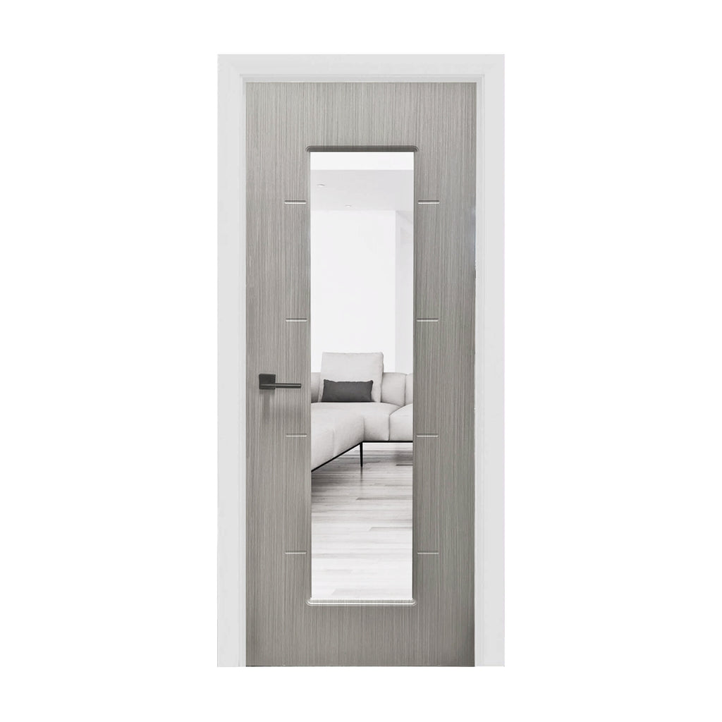 An Iseo Nova Grey 1 Lite Pre-Glazed Internal 35mm Laminate Door on a white background