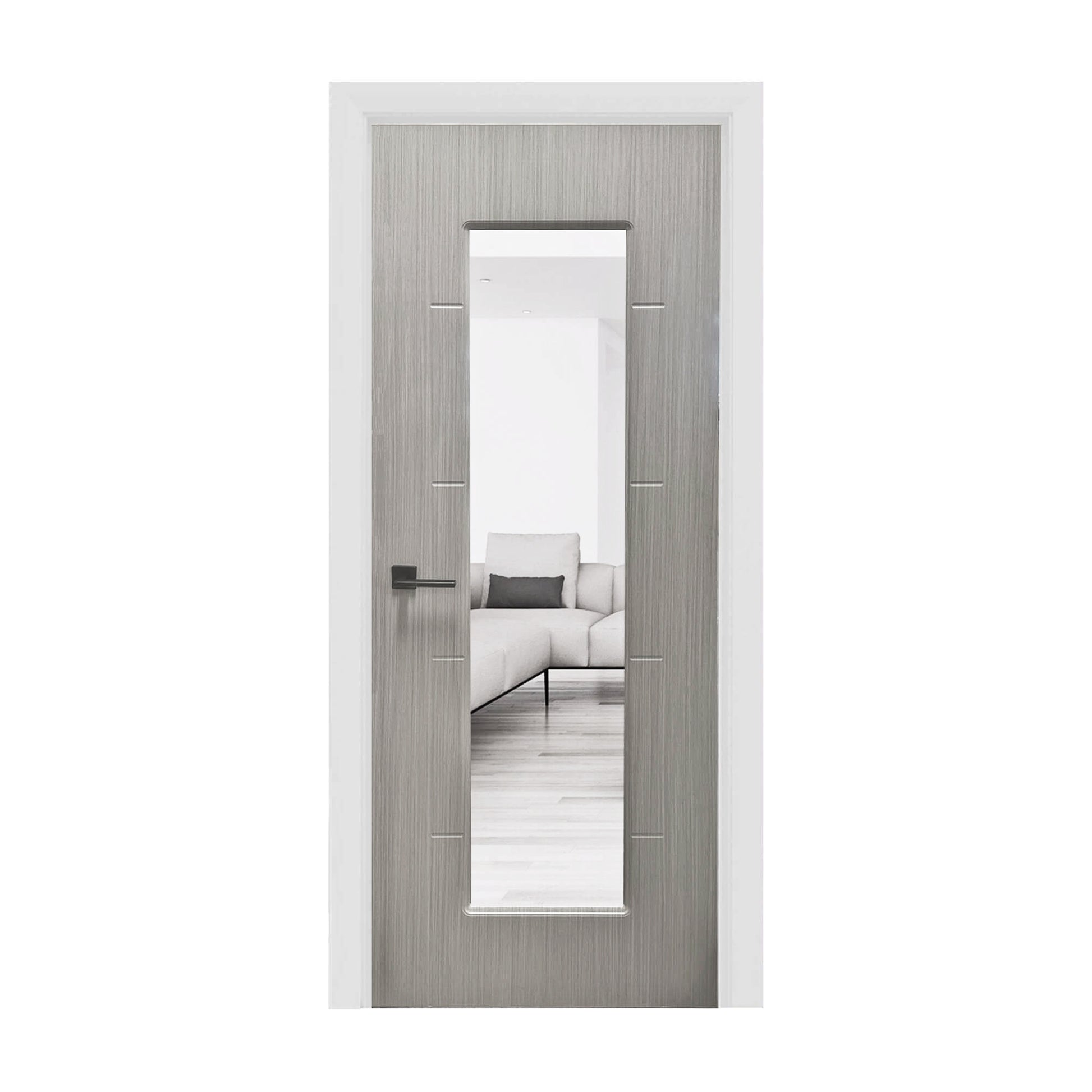 An Iseo Nova Grey 1 Lite Pre-Glazed Internal 35mm Laminate Door on a white background