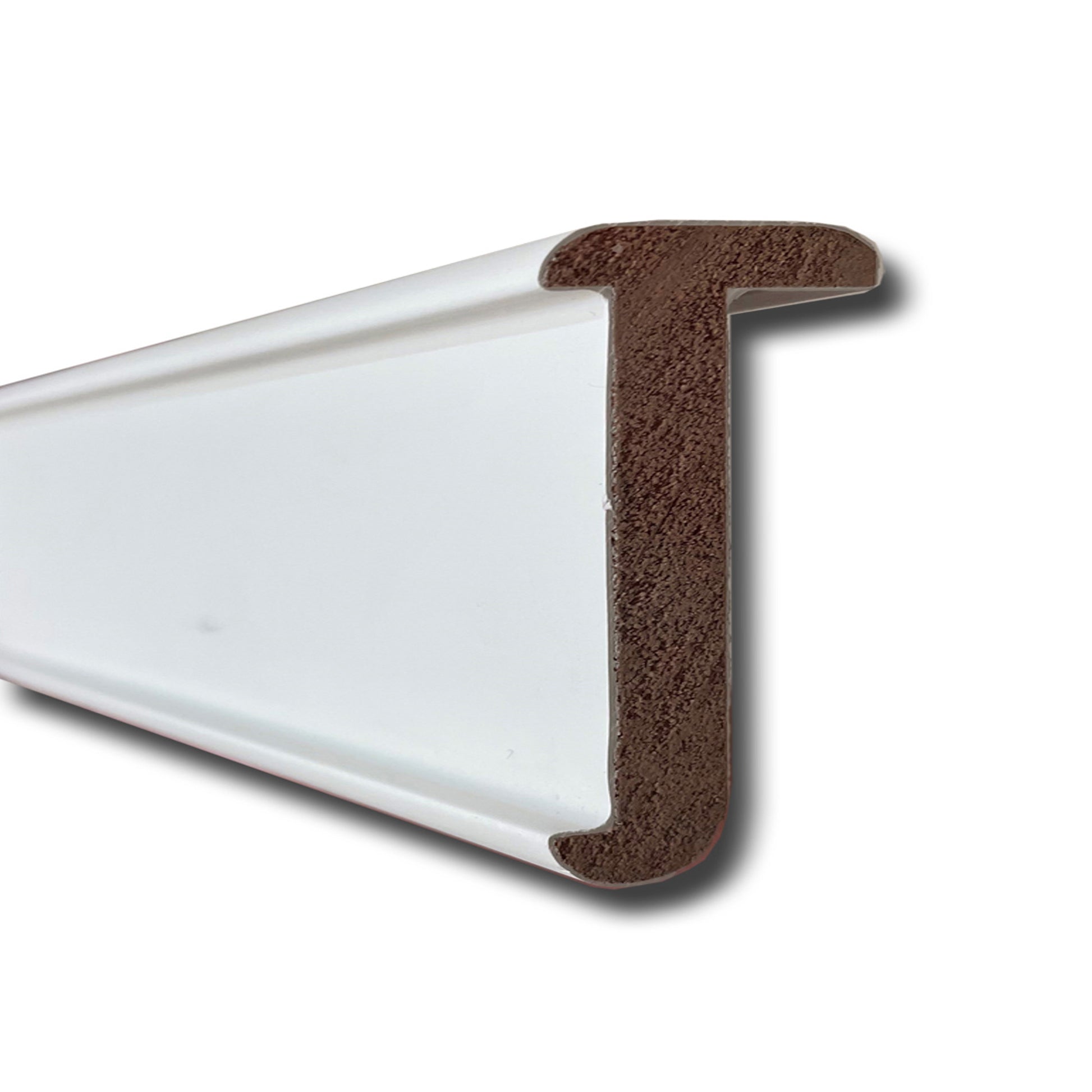 White Primed J-Strip for a double door set on a white background.