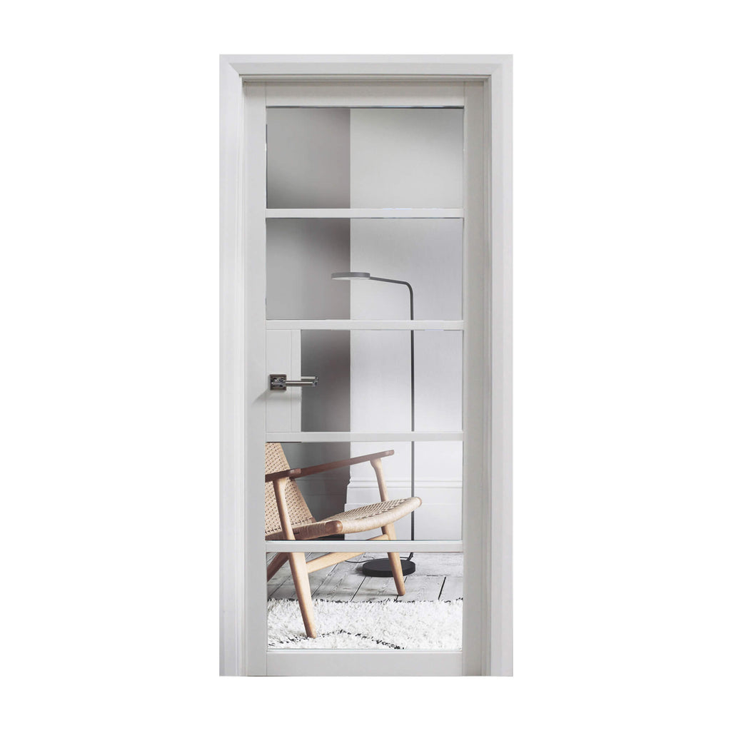 A Kew White Primer Plus 5 Lite Pre-Glazed Door on a white background.
