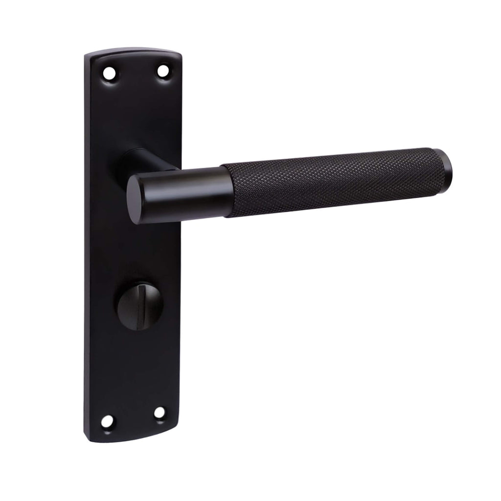 Knurled E-BLACK wc thumbturn backplate door handle front on a white background
