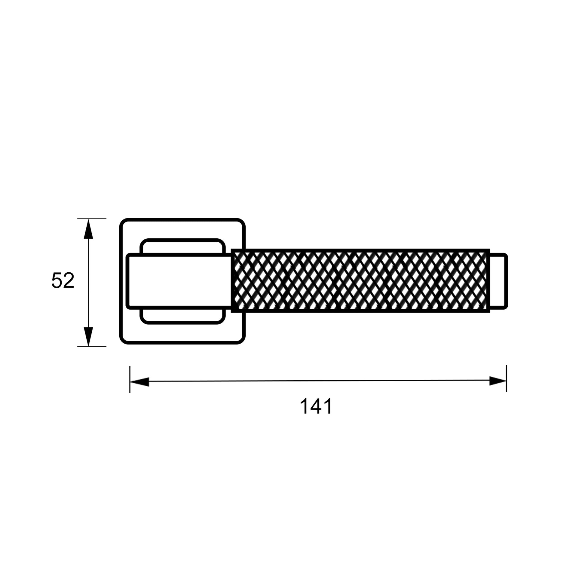 Technical drawing of Knurled Square Rose Handle.