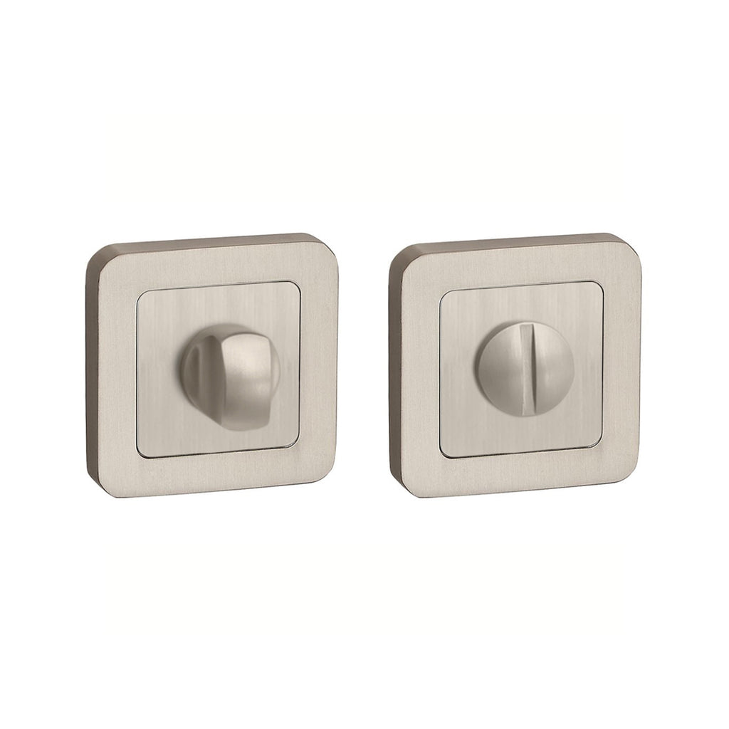 Matt Satin Nickel WC Square Thumbturn Set on a white background.