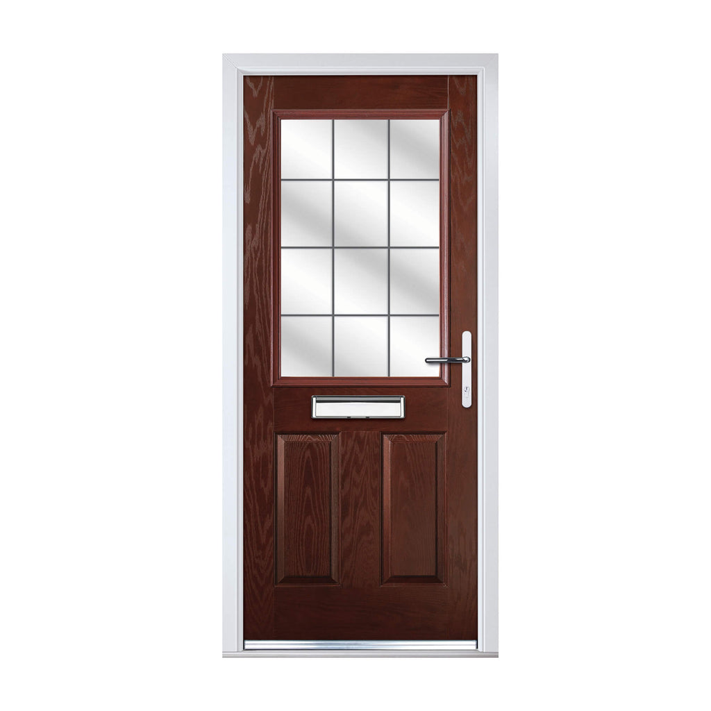 Brown Mayfair Composite GRP front door with glass panels on a white background