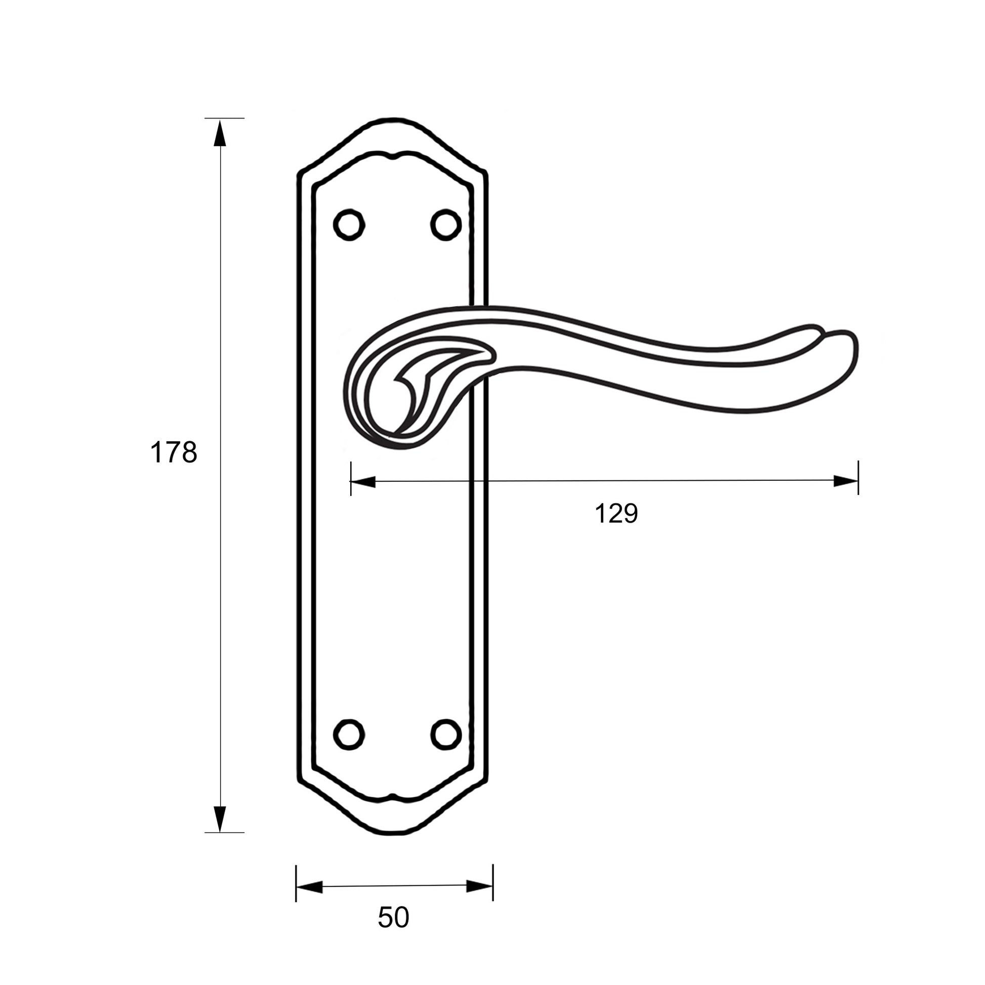 Technical Data drawing of a Monet Backplate Handle.