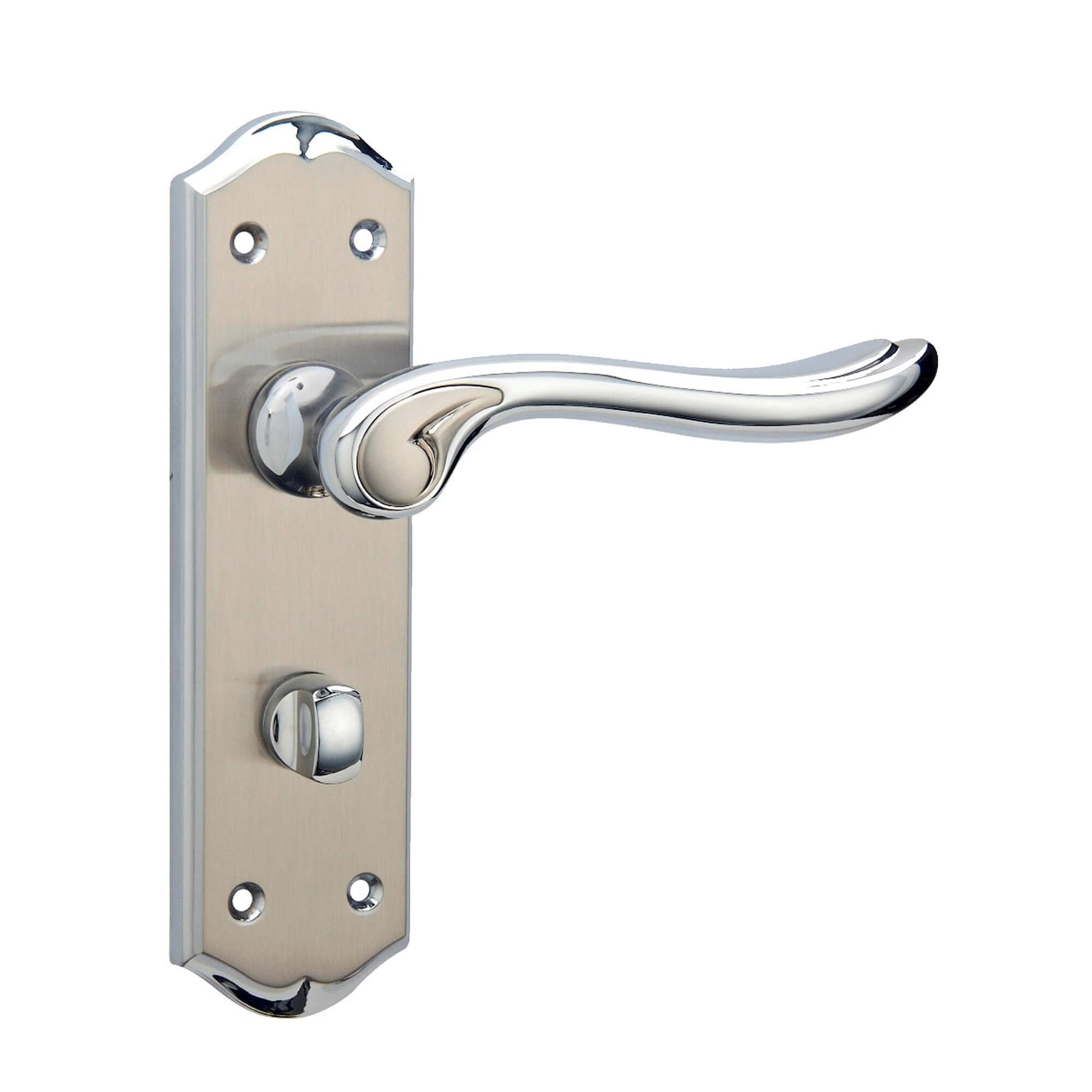 Monet Nickel Brushed & Polished Chrome Bathroom WC Backplate Handle on a white background