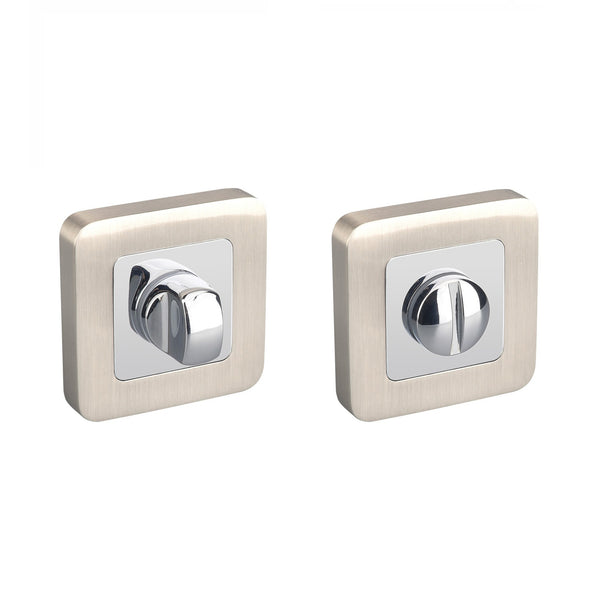 Nickel Brushed & Polished Chrome WC Square Thumbturn Set