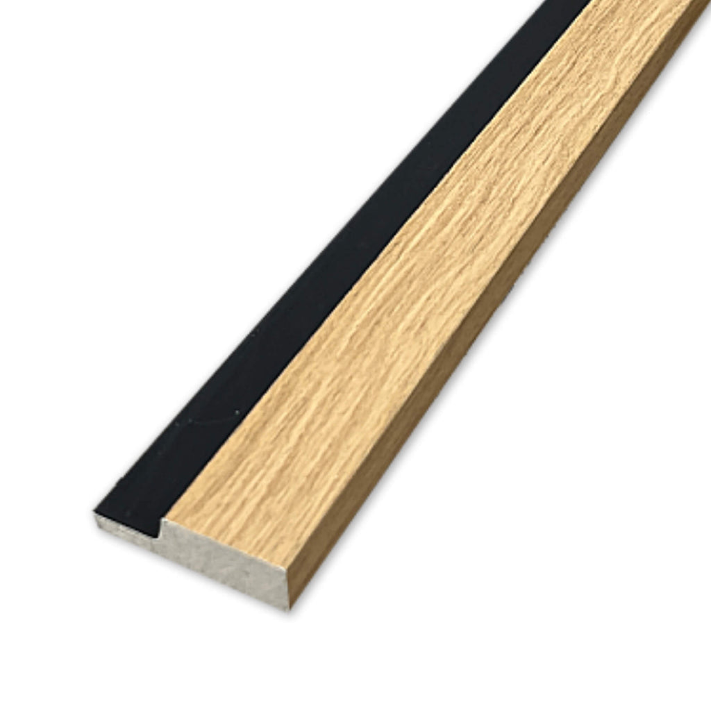 Oak Aqua Slatwall Right Trim on a white background