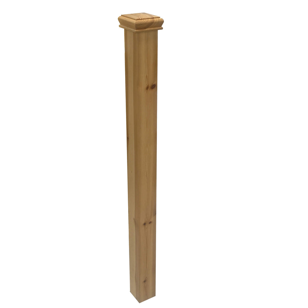 Oak Blank Newel Post with an oak pyramid newel cap on a white background