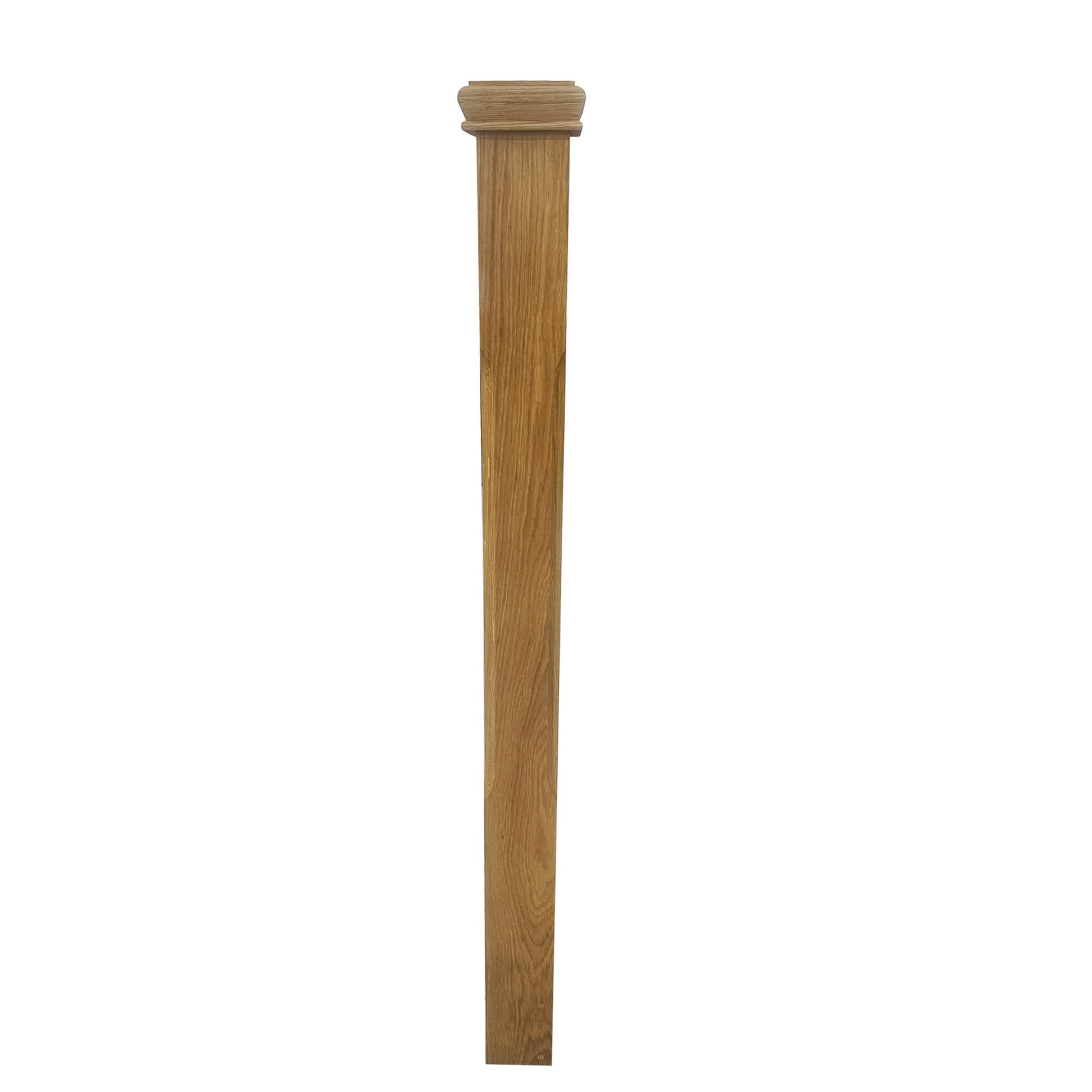 An Oak Chamfered Newel Post with an oak pyramid newel cap on a white background.