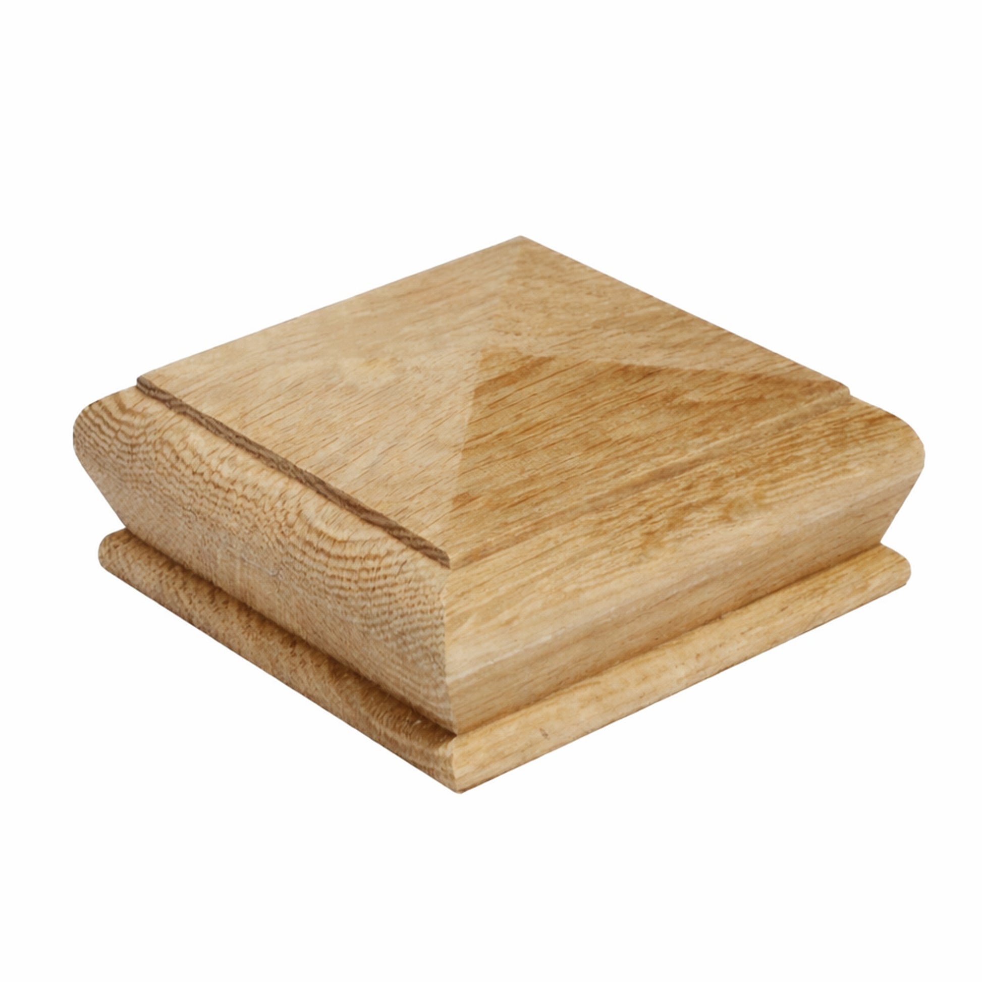 An Oak Pyramid Newel Cap on a white background