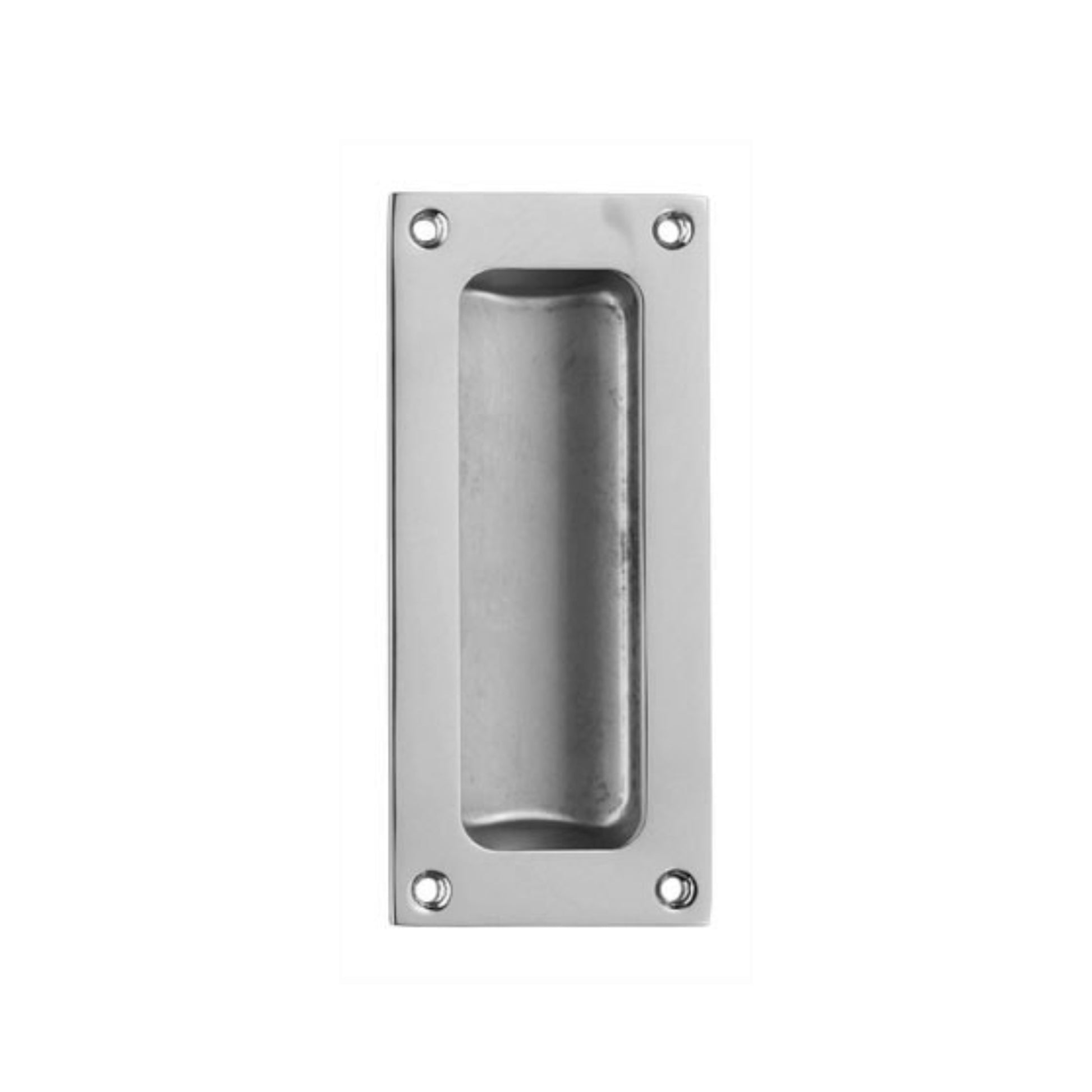 Polished Chrome 4" Flush Pull Handle on a white background