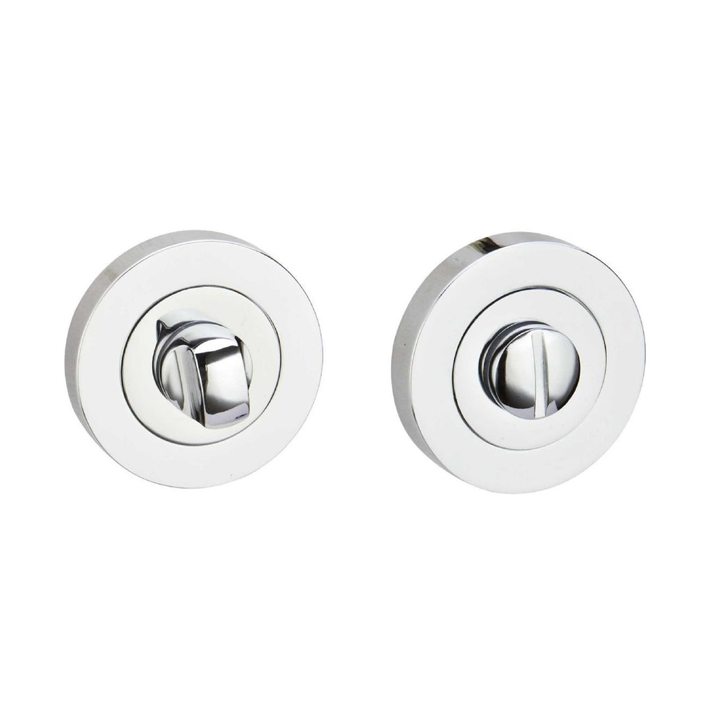 A Polished Chrome WC Round Thumbturn Set on a white background