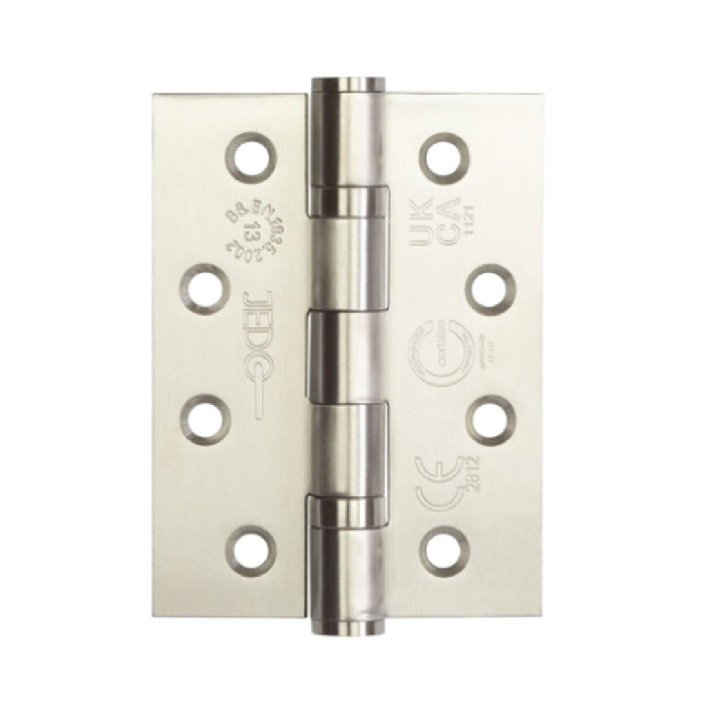 Satin Chrome 4" (100mm) grade 13 ball bearing door hinge on a white background.