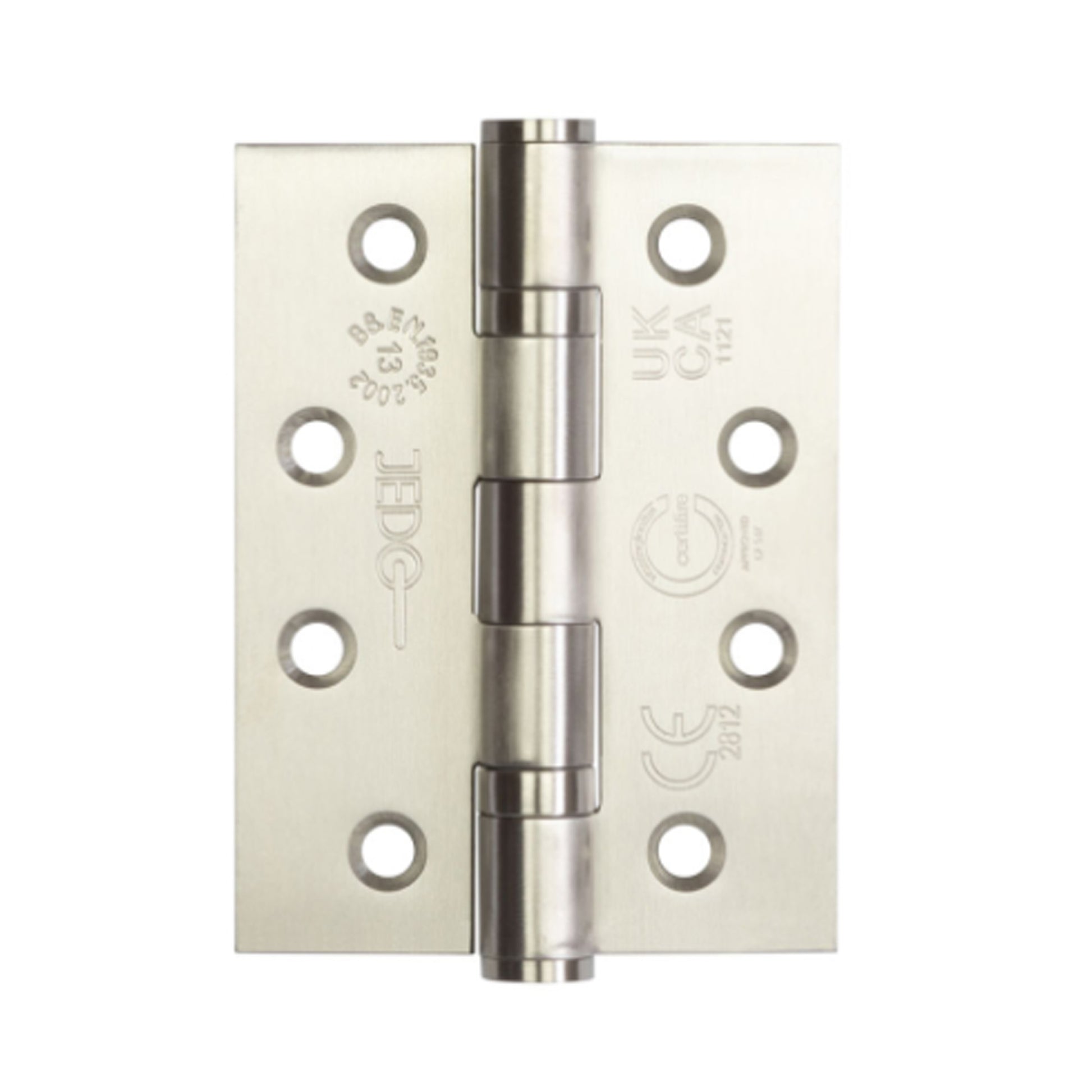 Satin Chrome 4" (100mm) grade 13 ball bearing door hinge on a white background.