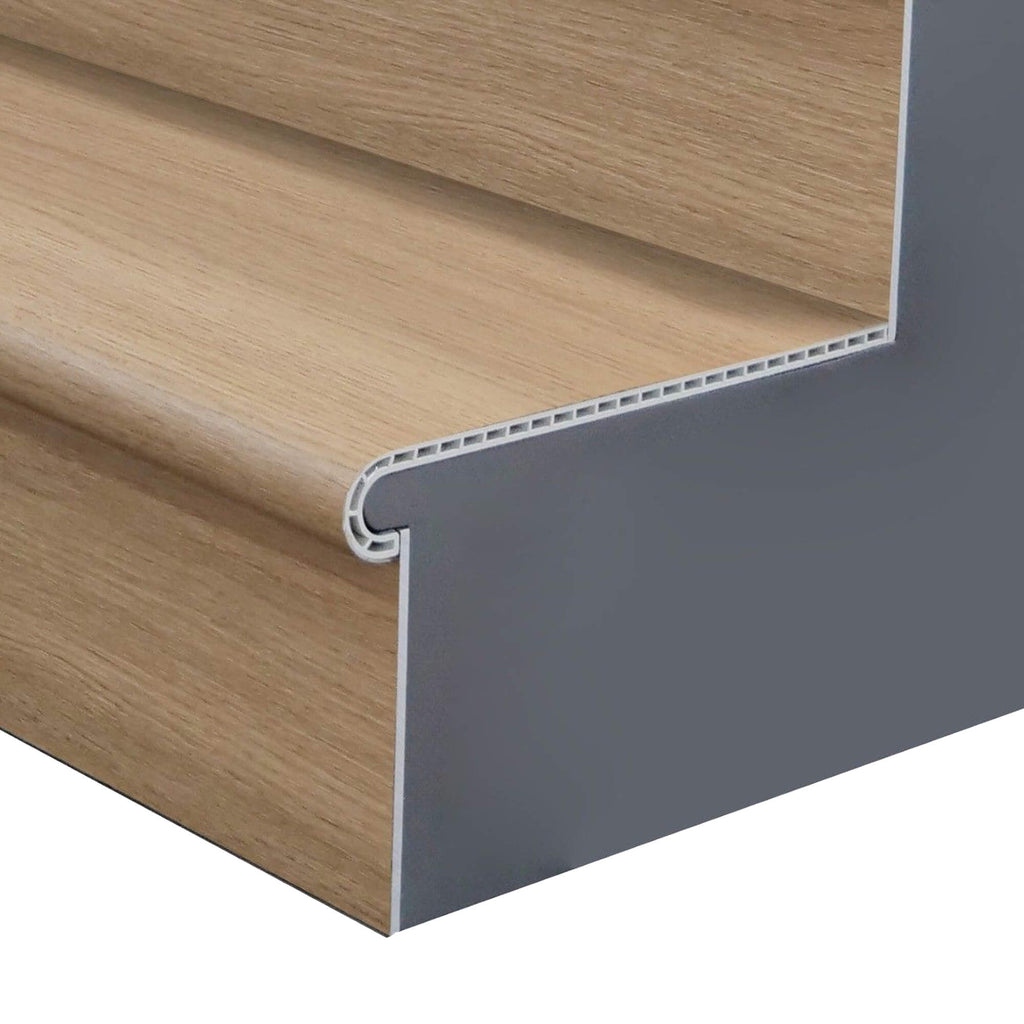 Close-up of the Oak Vinyl Stairclad System