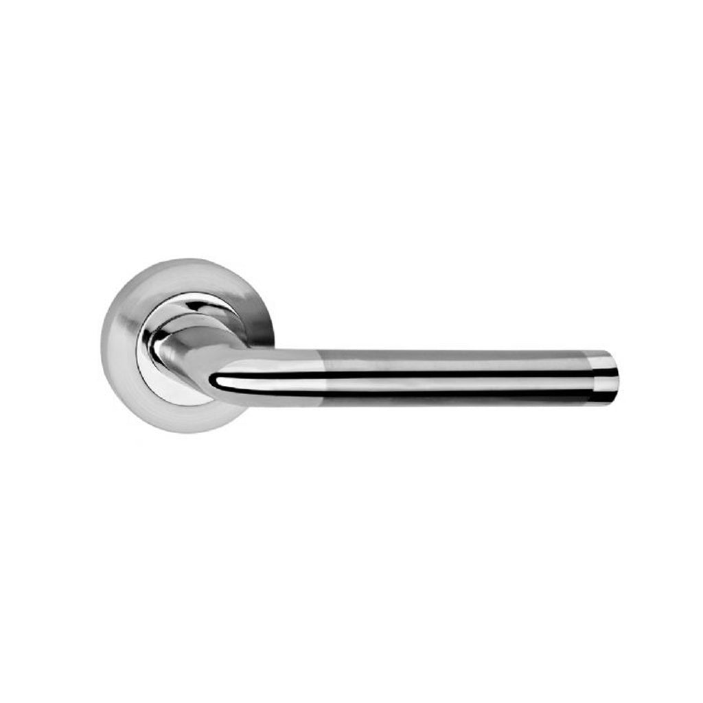 A Tempest Nickel Brushed & Polished Chrome door handle on a white background