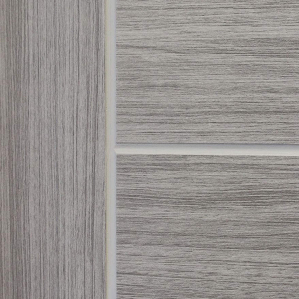 Close-up of the grooves and wood grain on a Vancouver Lava Grey 40mm Internal Laminate Door.