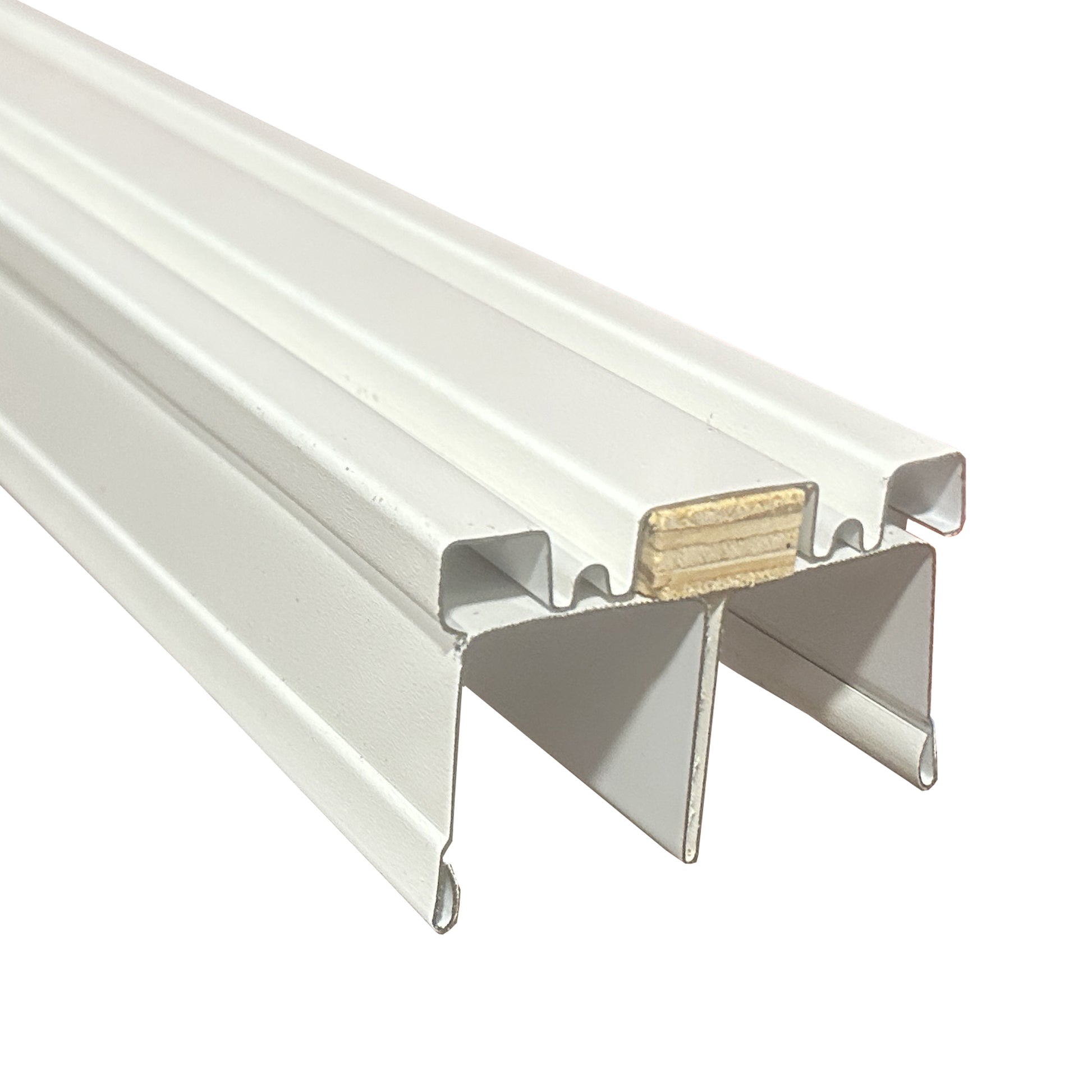 A left view of a White Mirror Door Track on a white background