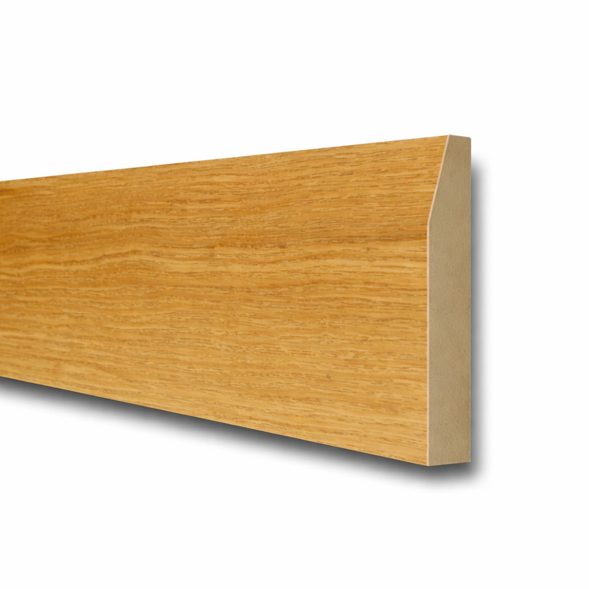 White Oak Veneered Bevelled Skirting board moulding on a white background