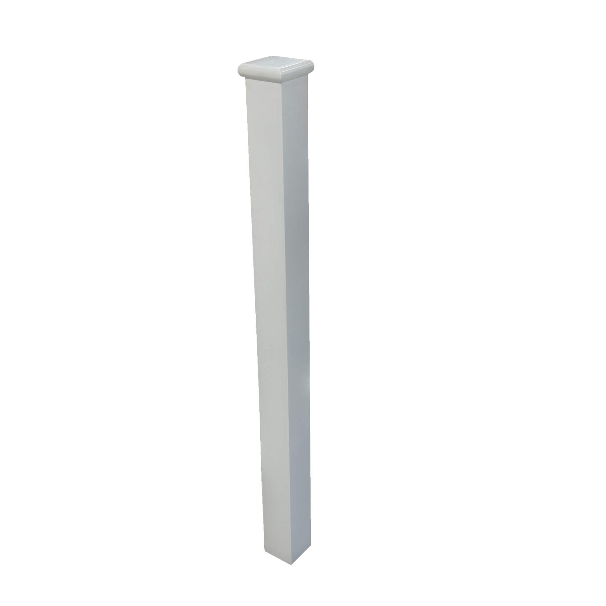 Angled view of a White Primed Blank Newel Post on a white background